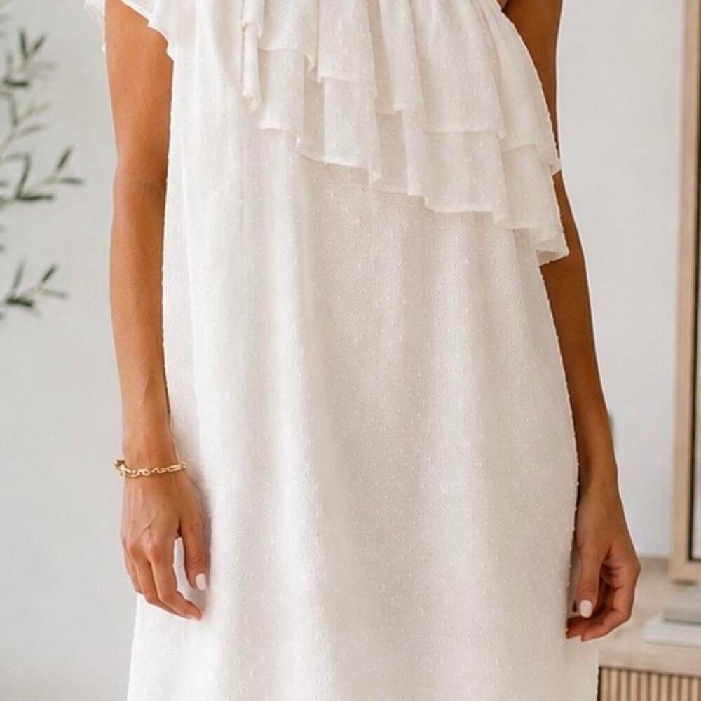 Womens white one shoulder ruffle